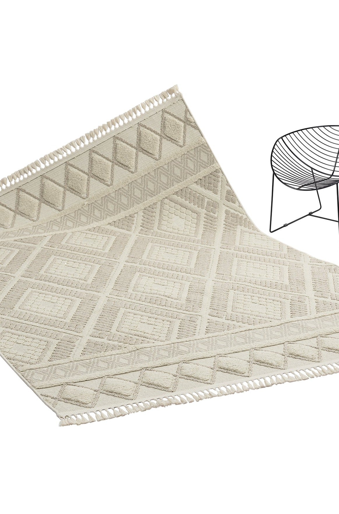 Conthey Cream Geometric, Cotton Rug