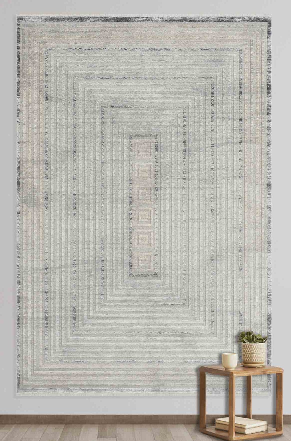 Hermance Grey Abstract, Viscose Machine Made Area Rug