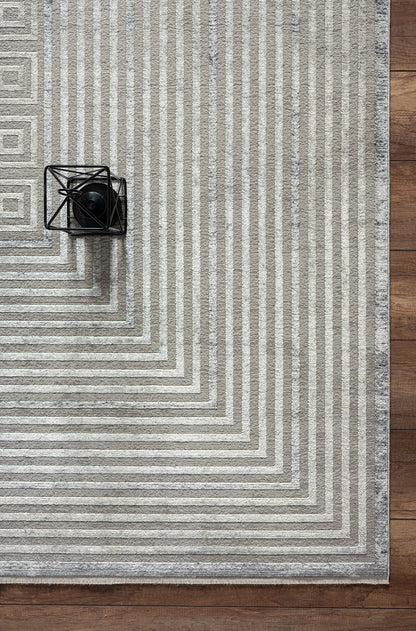 Hermance Grey Abstract, Viscose Machine Made Area Rug