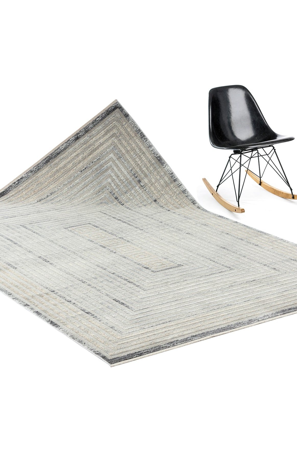 Hermance Grey Abstract, Viscose Machine Made Area Rug