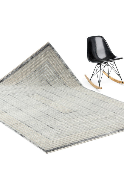 Hermance Grey Abstract, Viscose Machine Made Area Rug