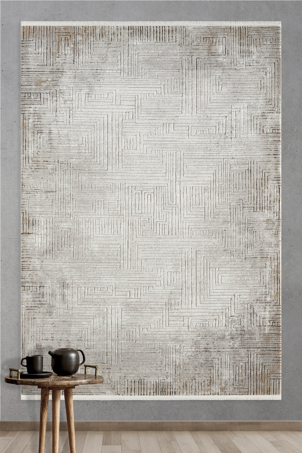 LaNeuveville Grey Abstract Woll | Cotton Machine Made Area Rug