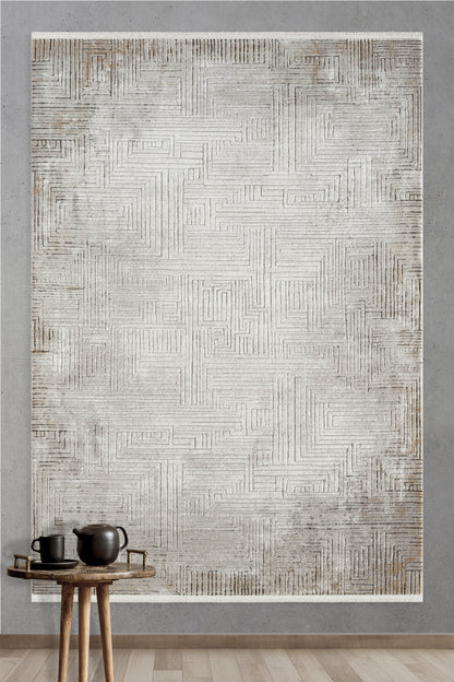LaNeuveville Grey Abstract Woll | Cotton Machine Made Area Rug