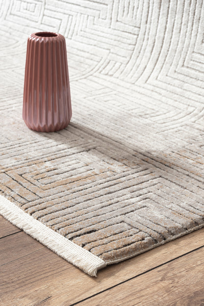LaNeuveville Grey Abstract Woll | Cotton Machine Made Area Rug