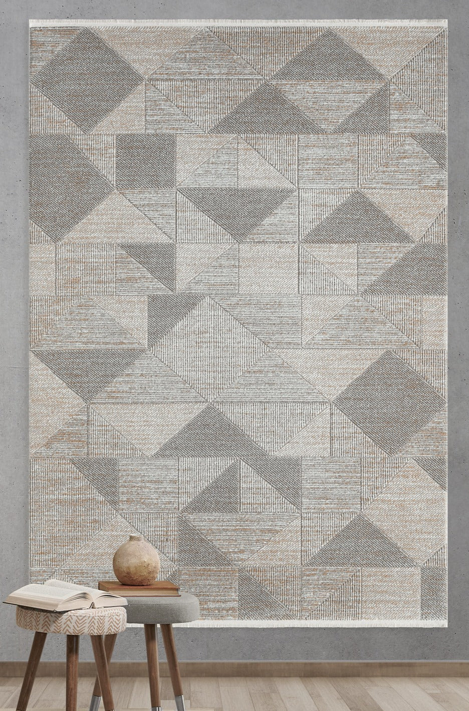 Langenthal Anthracite Geometric Woll, Cotton Square Area Rug