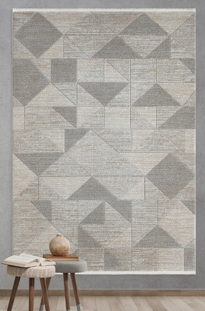 Langenthal Anthracite Geometric Woll, Cotton Square Area Rug
