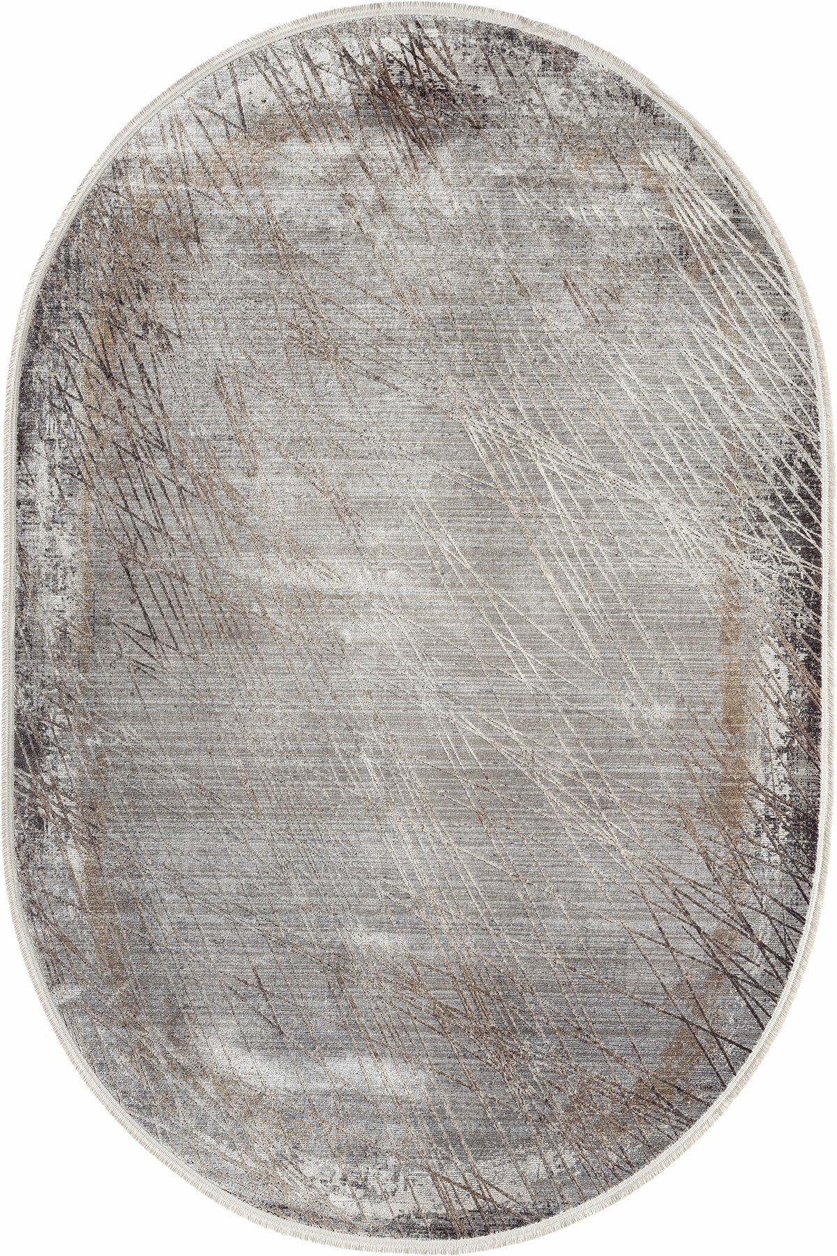 Piginda Rapperswill Anthracite Abstract Viscose Machine Made Oval Rugs