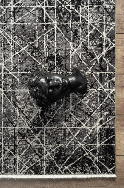 Romainmotier Black Geometric, Viscose Rug