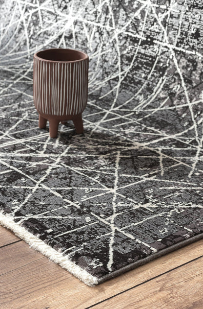 Romainmotier Black Geometric, Viscose Rug
