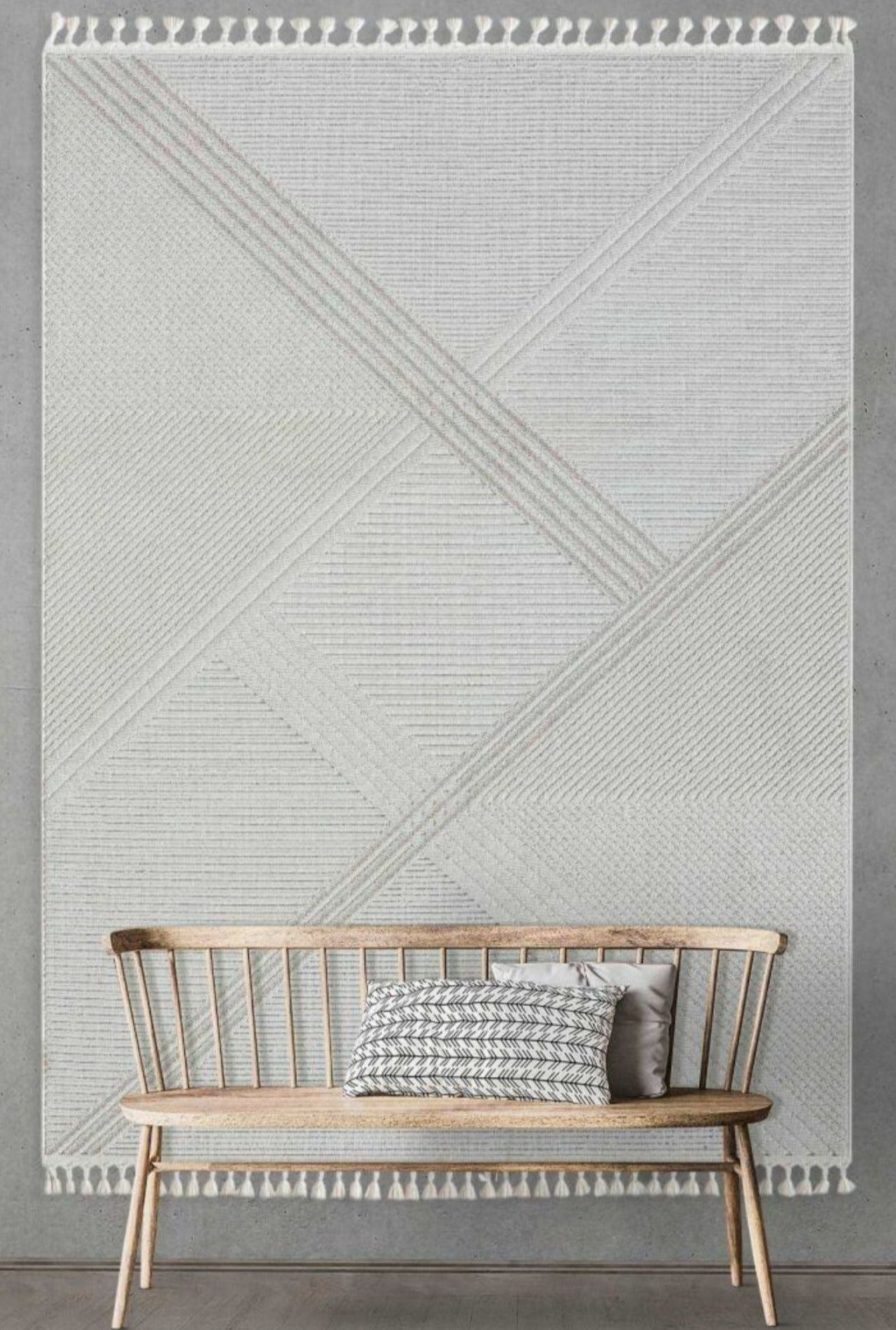 Crisp Beige Geometric, Polyester Rug