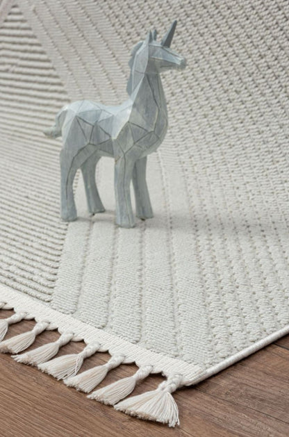 Crisp Beige Geometric, Polyester Rug