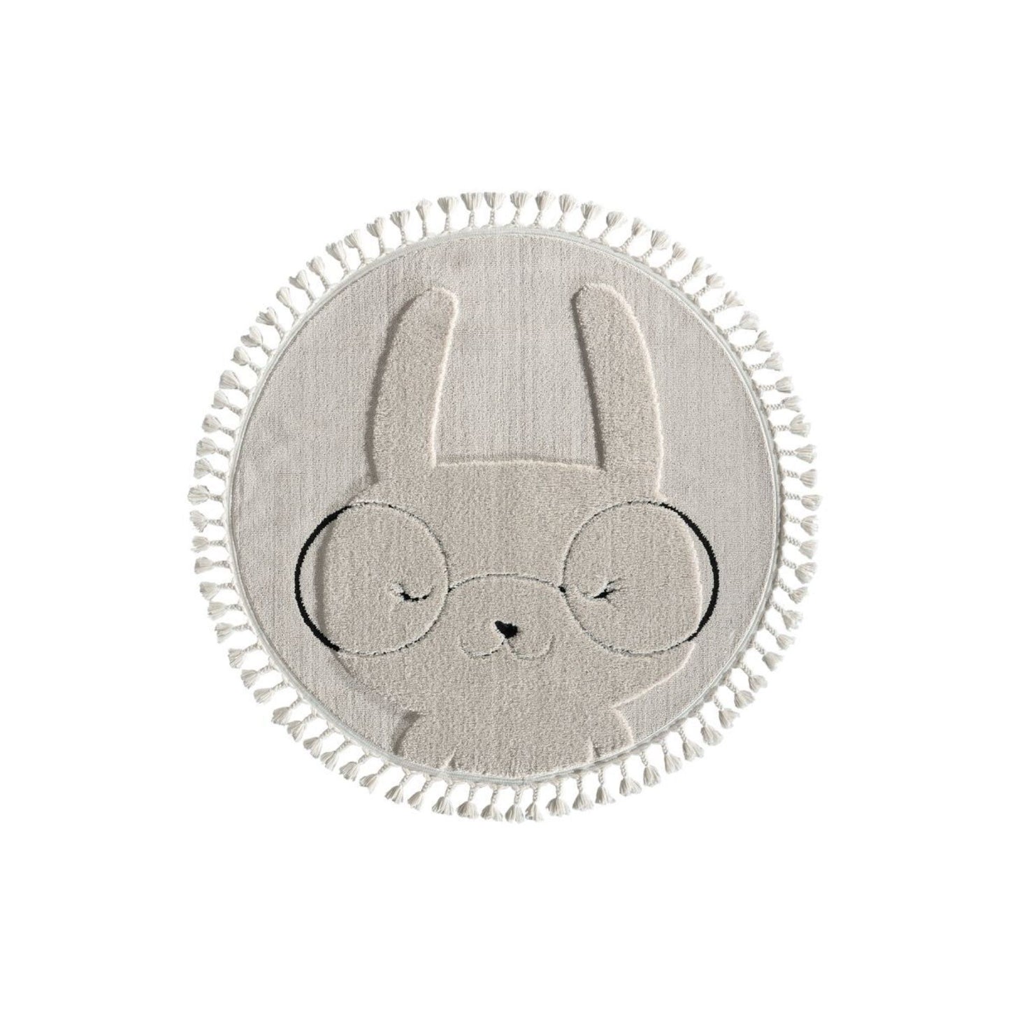 Bunny Cream Kid Round Rug | Cotton  Machine Made Area Rug 4' 4" x 4' 4"