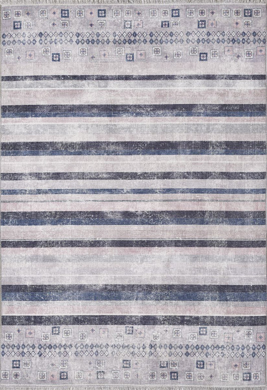 Stripe  Patterned LM, Non-Slip Base, Washable, Stain-Resistant Rug