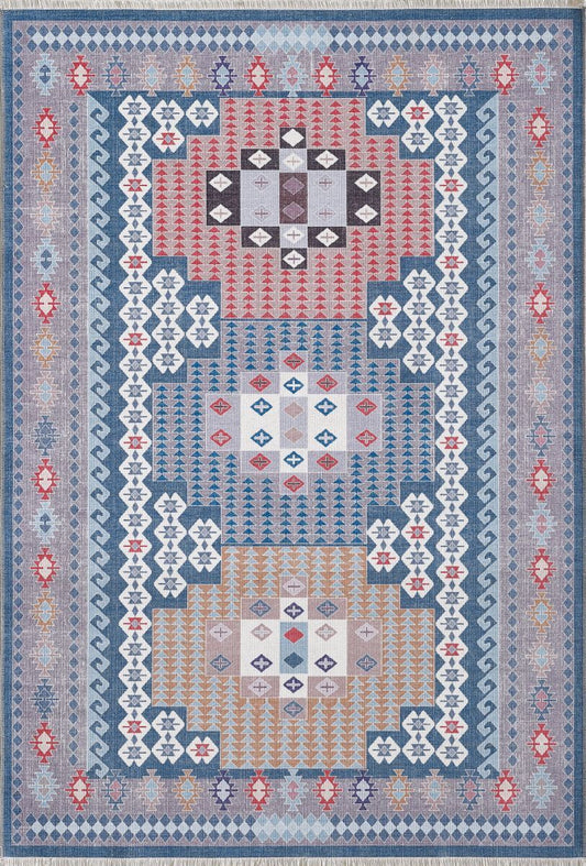 Ethnic Patterned LI, Non-Slip Base, Washable, Stain-Resistant Rug
