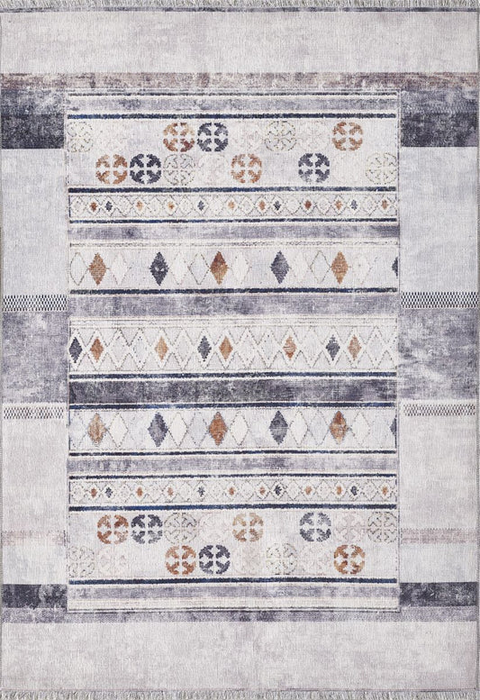 Ethnic Patterned LM, Non-Slip Base, Washable, Stain-Resistant Rug