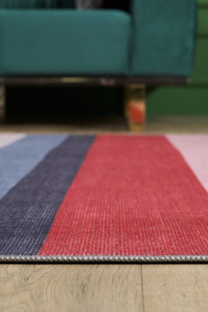 Stripe  Patterned Lm, Non-Slip Base, Washable, Stain-Resistant Rug