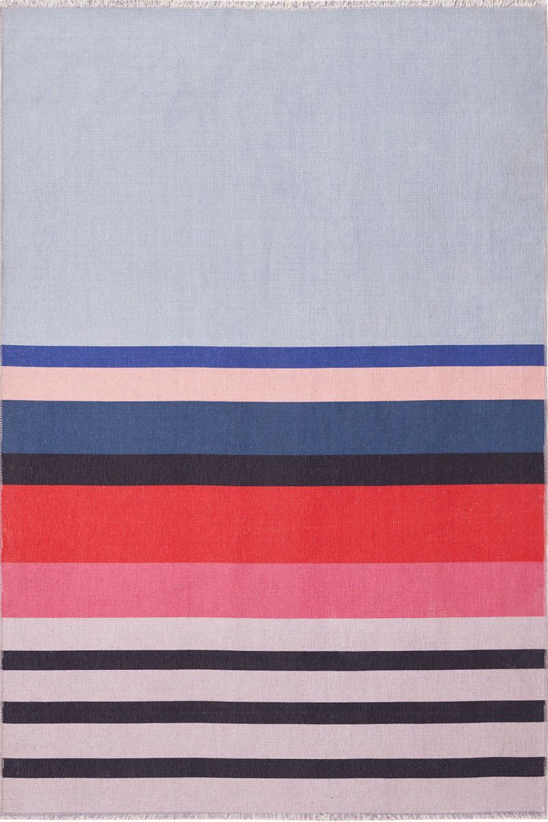 Stripe  Patterned Lm, Non-Slip Base, Washable, Stain-Resistant Rug
