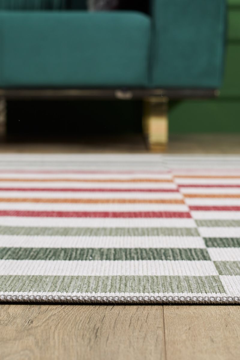 Stripe  Patterned LP, Non-Slip Base, Washable, Stain-Resistant Rug