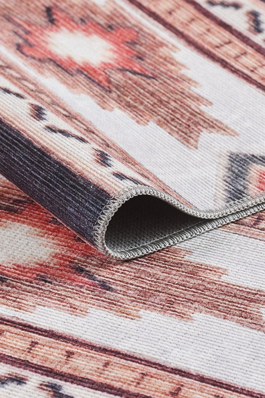 Ethnic Patterned LT, Non-Slip Base, Washable, Stain-Resistant Rug
